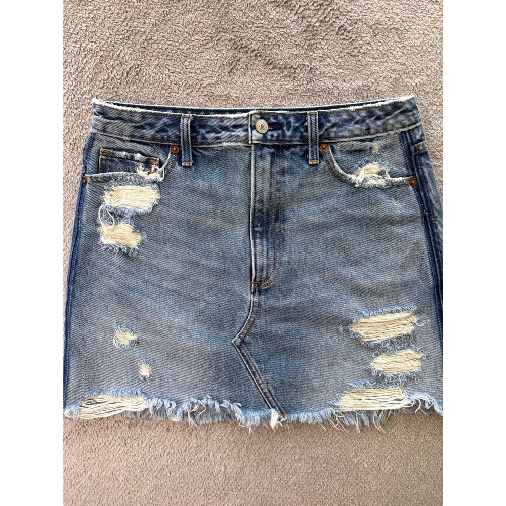Abercrombie & Fitch Zoe Mini Skirt Womens 29/8 Blue Distressed Denim A-Line